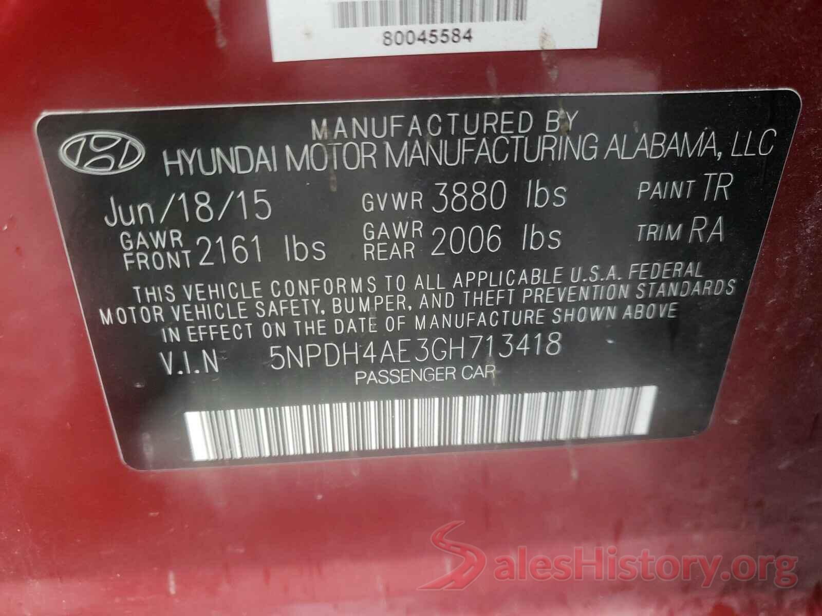 5NPDH4AE3GH713418 2016 HYUNDAI ELANTRA