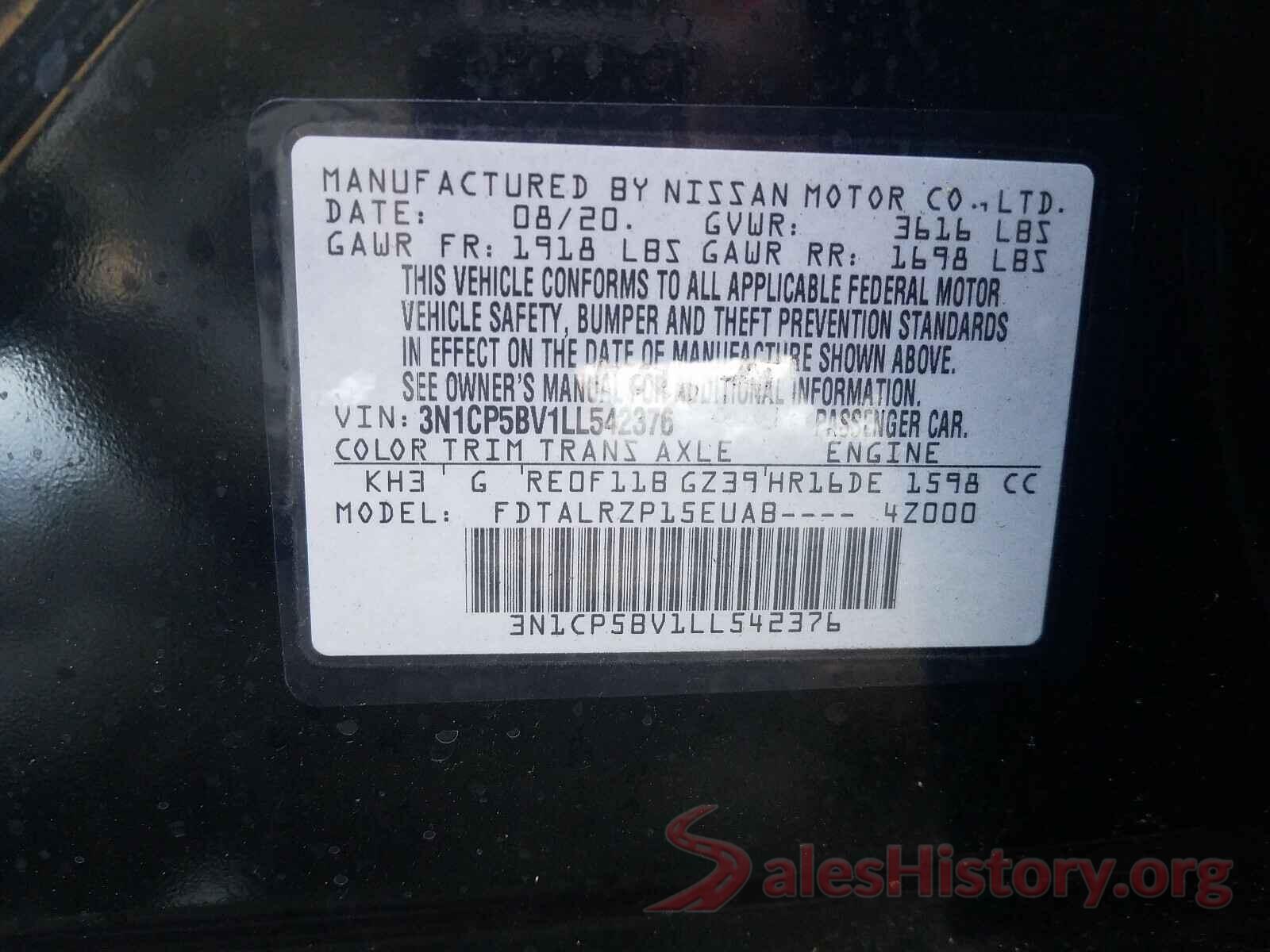 3N1CP5BV1LL542376 2020 NISSAN KICKS