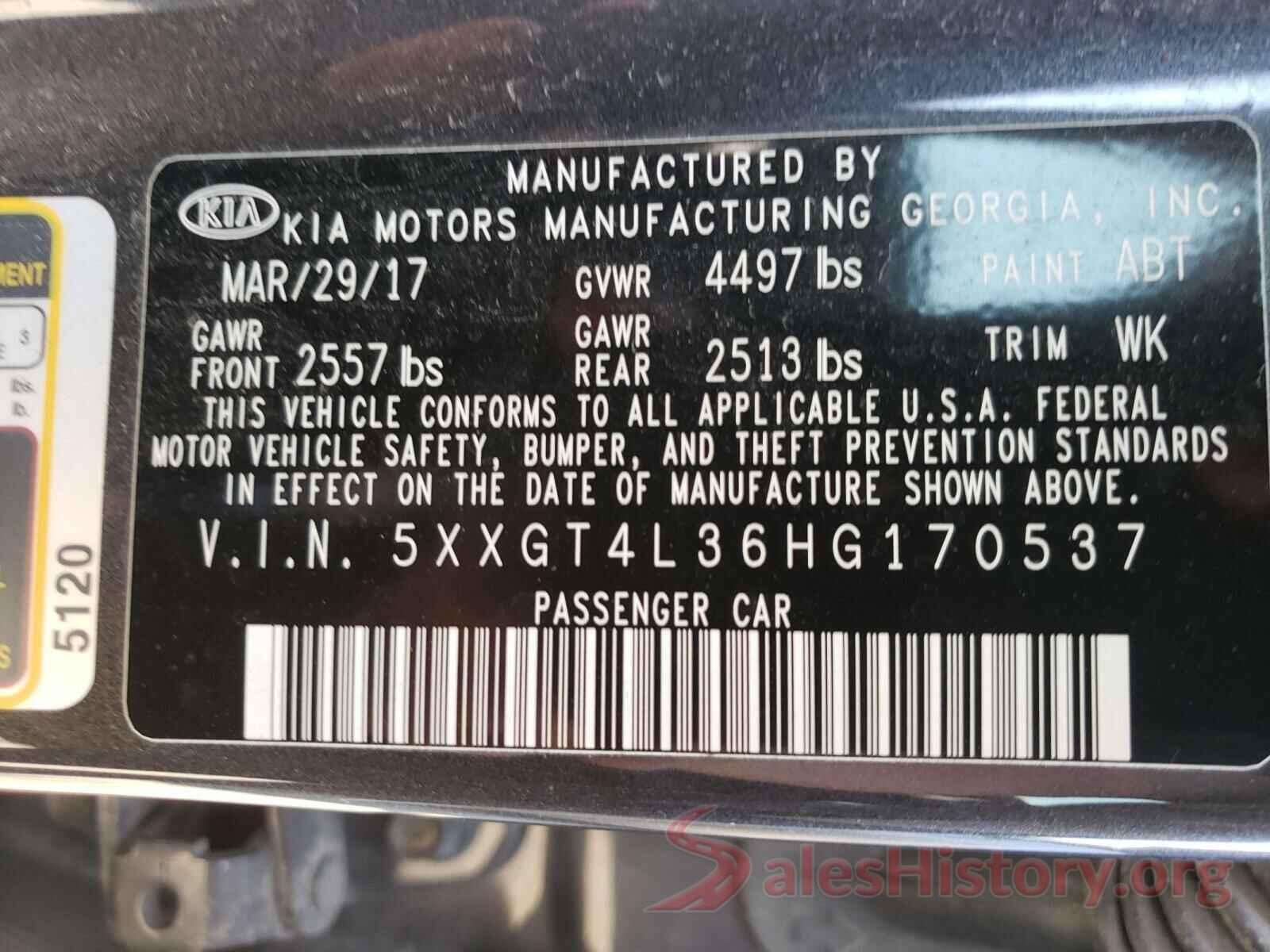 5XXGT4L36HG170537 2017 KIA OPTIMA