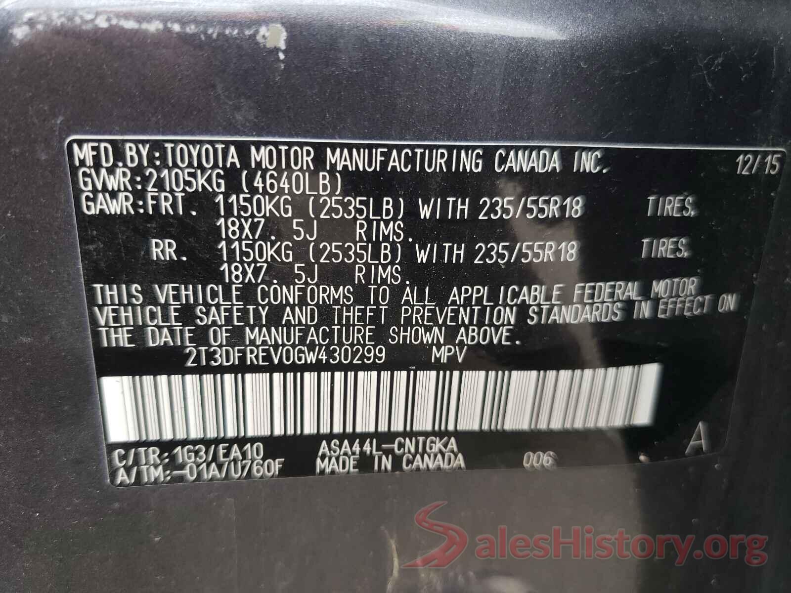 2T3DFREV0GW430299 2016 TOYOTA RAV4