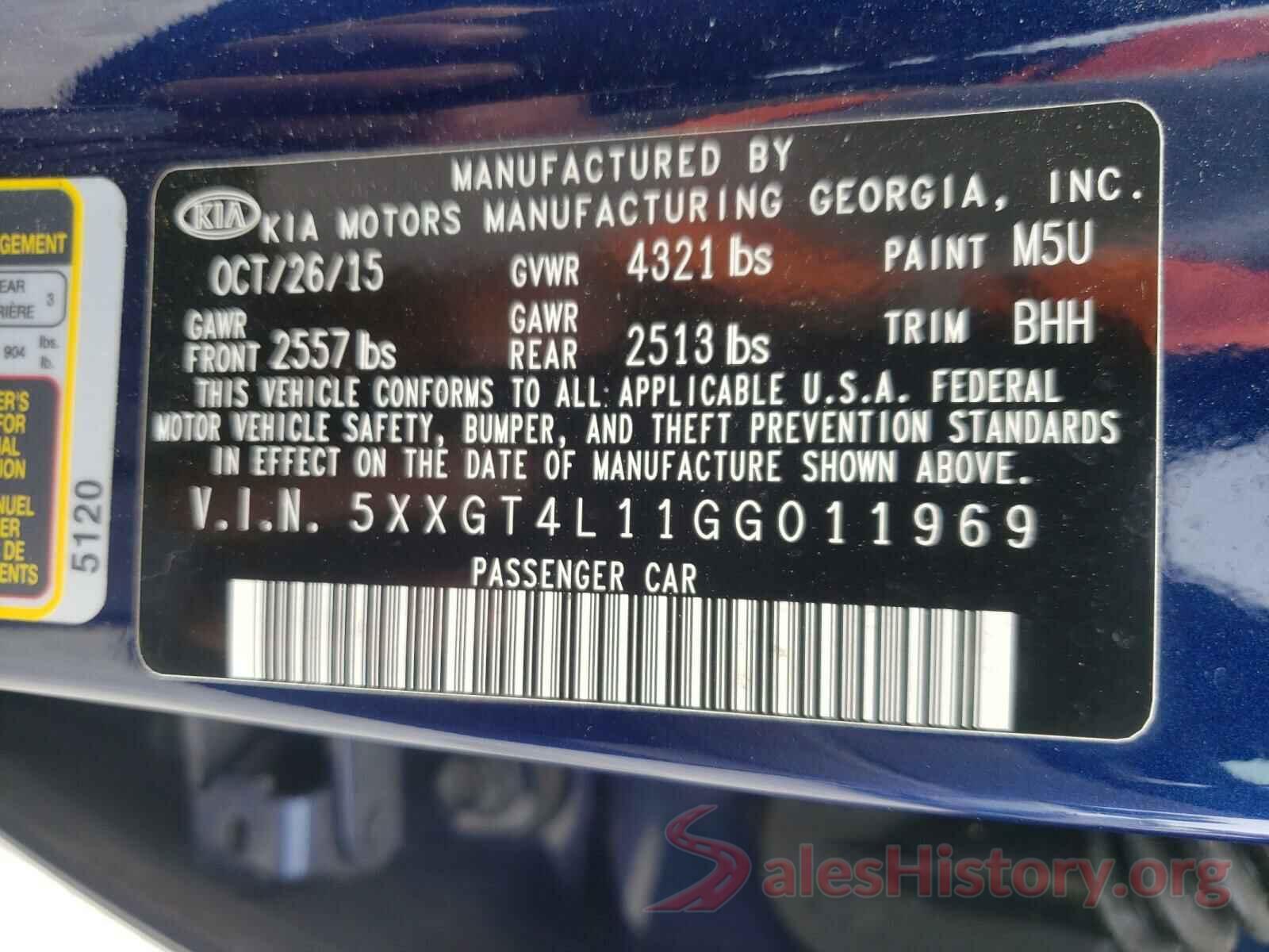 5XXGT4L11GG011969 2016 KIA OPTIMA