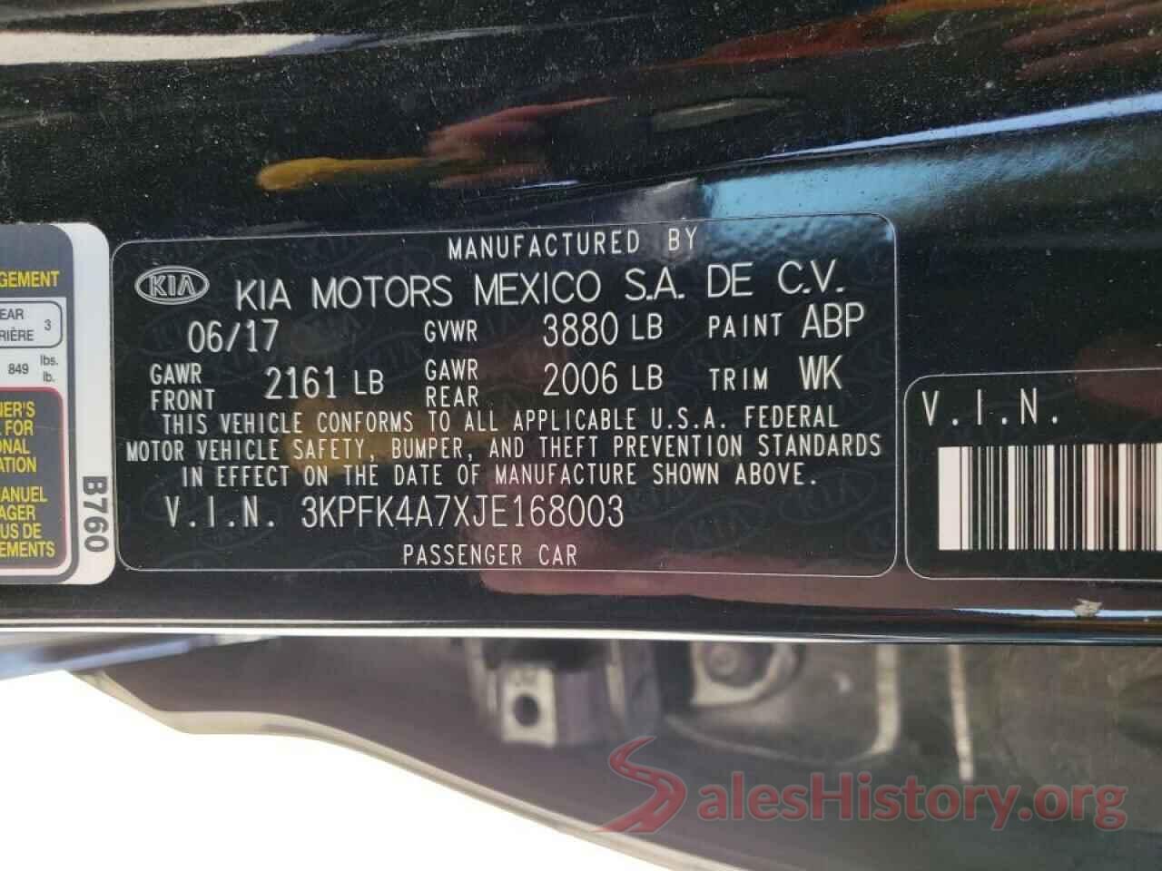 3KPFK4A7XJE168003 2018 KIA FORTE