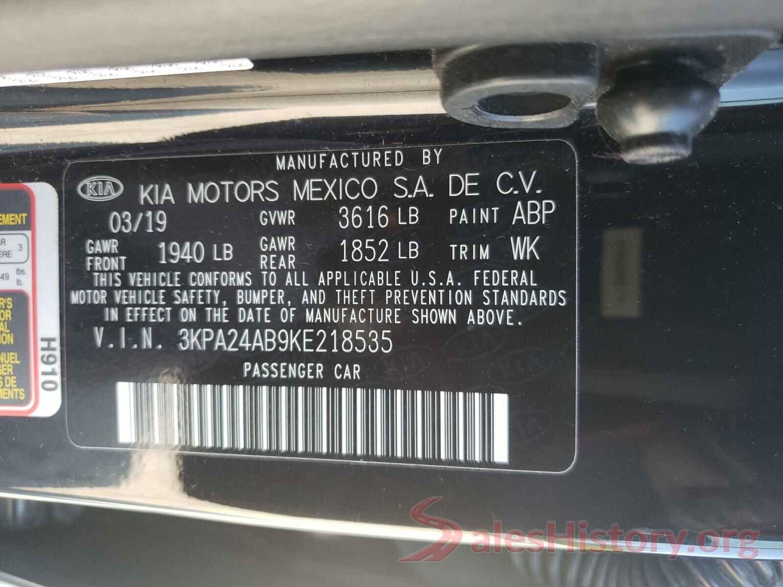 3KPA24AB9KE218535 2019 KIA RIO