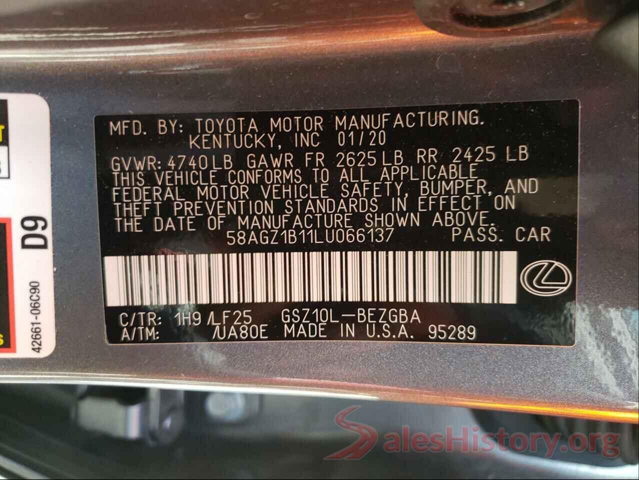 58AGZ1B11LU066137 2020 LEXUS ES350