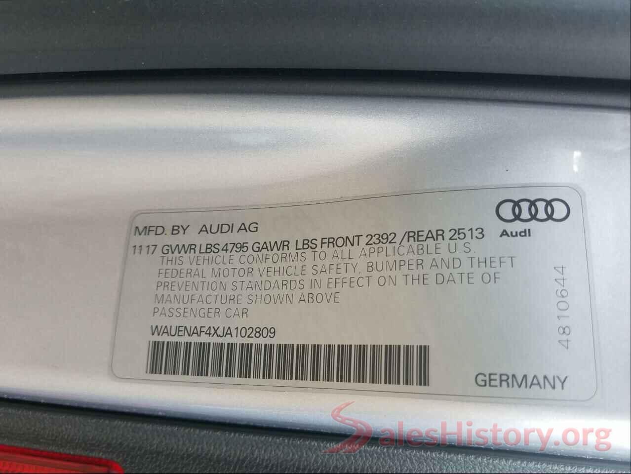 WAUENAF4XJA102809 2018 AUDI A4