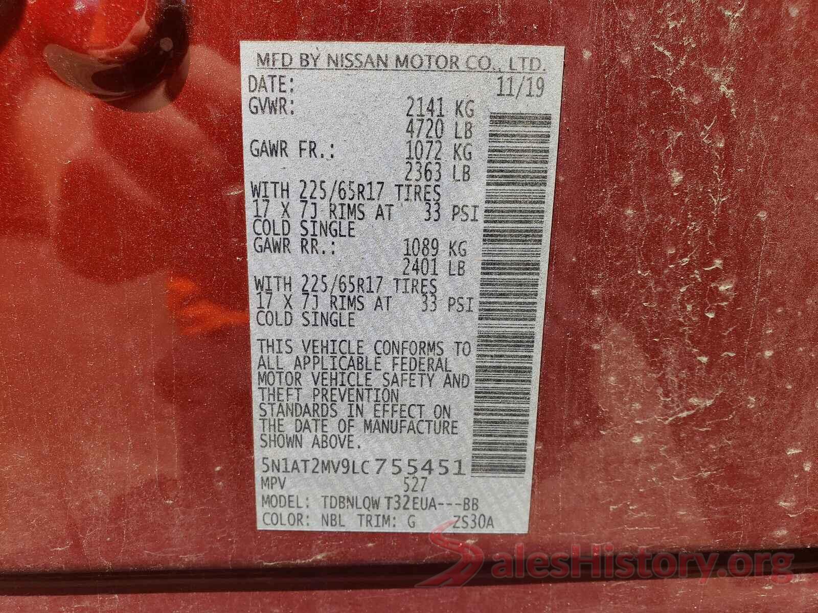 5N1AT2MV9LC755451 2020 NISSAN ROGUE