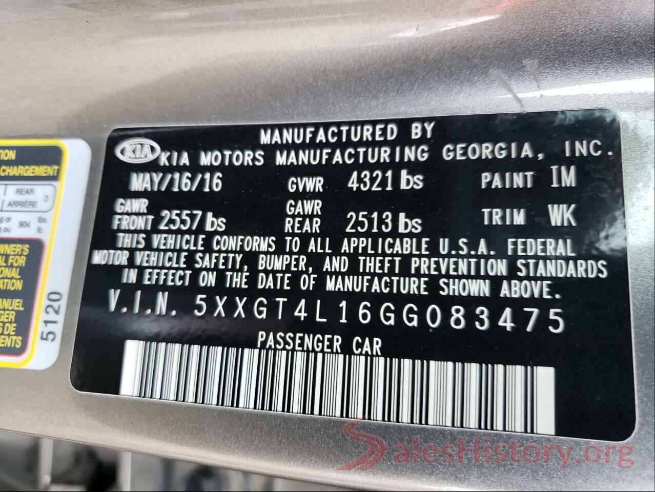 5XXGT4L16GG083475 2016 KIA OPTIMA