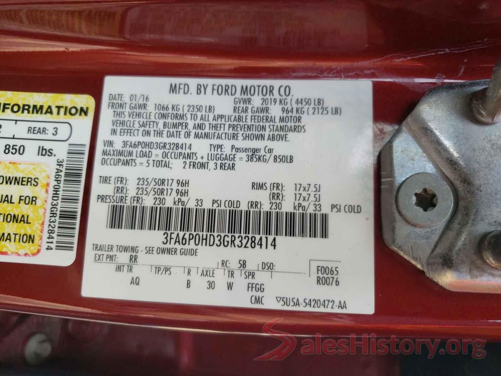 3FA6P0HD3GR328414 2016 FORD FUSION