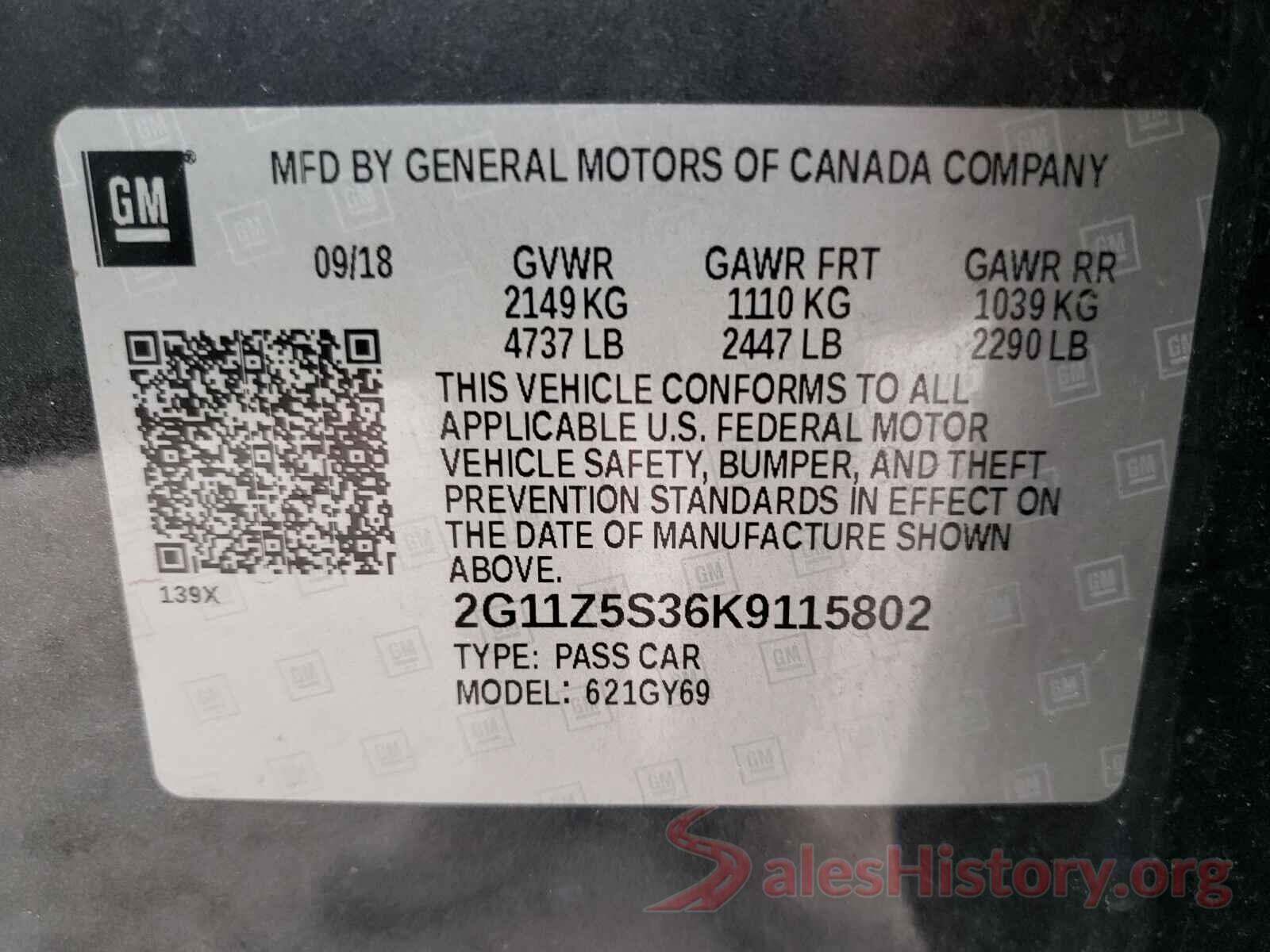 2G11Z5S36K9115802 2019 CHEVROLET IMPALA