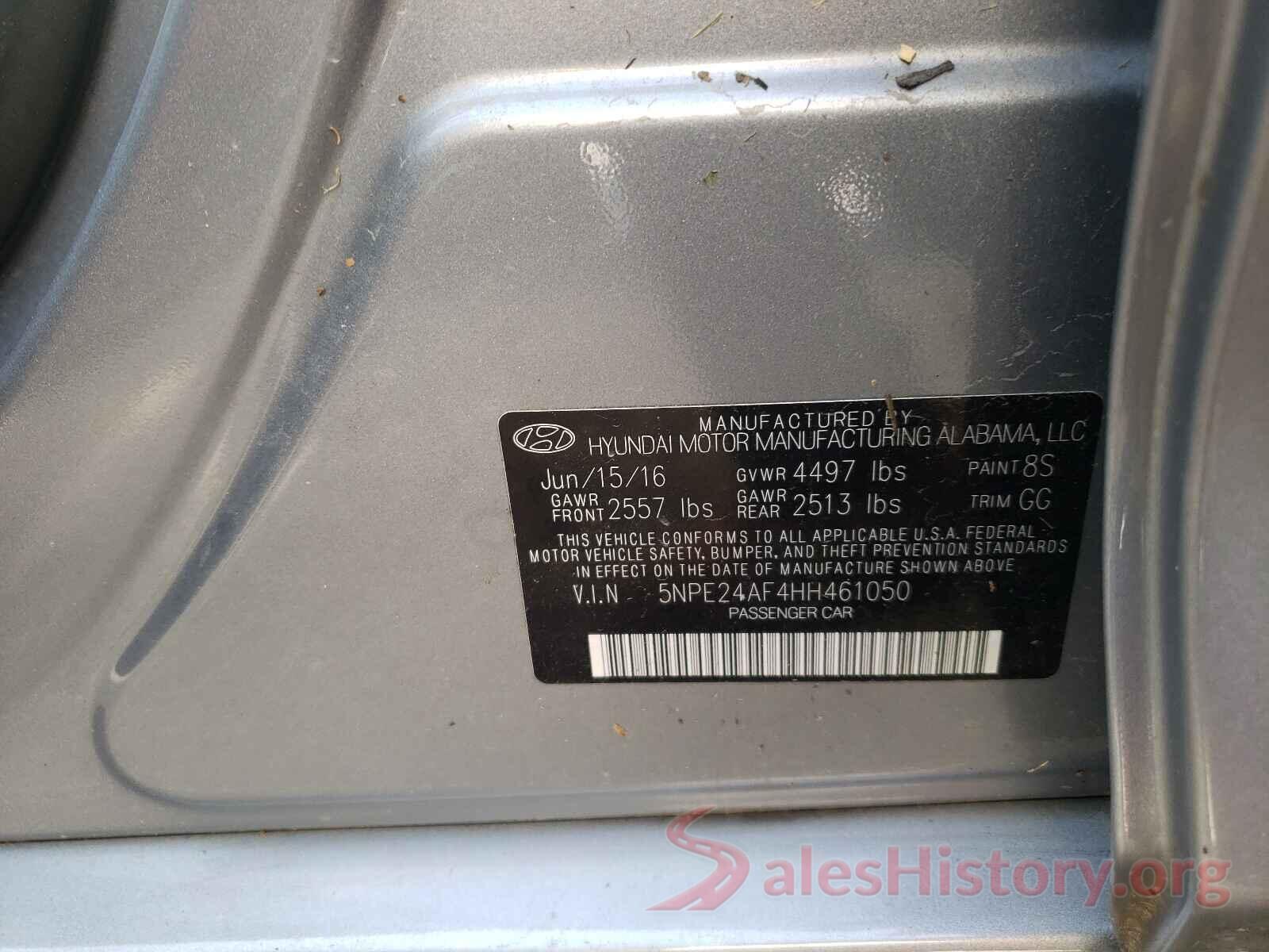 5NPE24AF4HH461050 2017 HYUNDAI SONATA