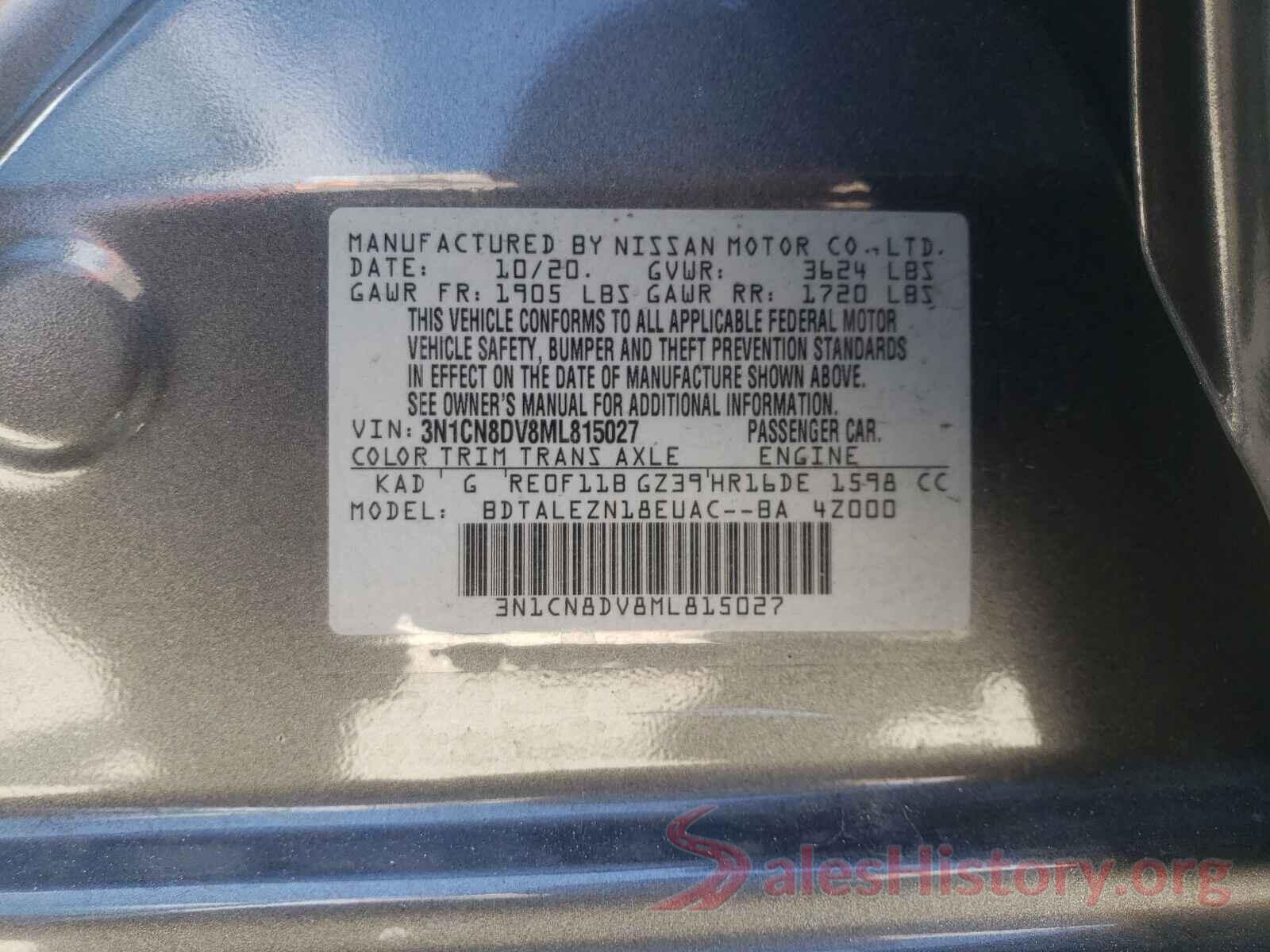 3N1CN8DV8ML815027 2021 NISSAN VERSA