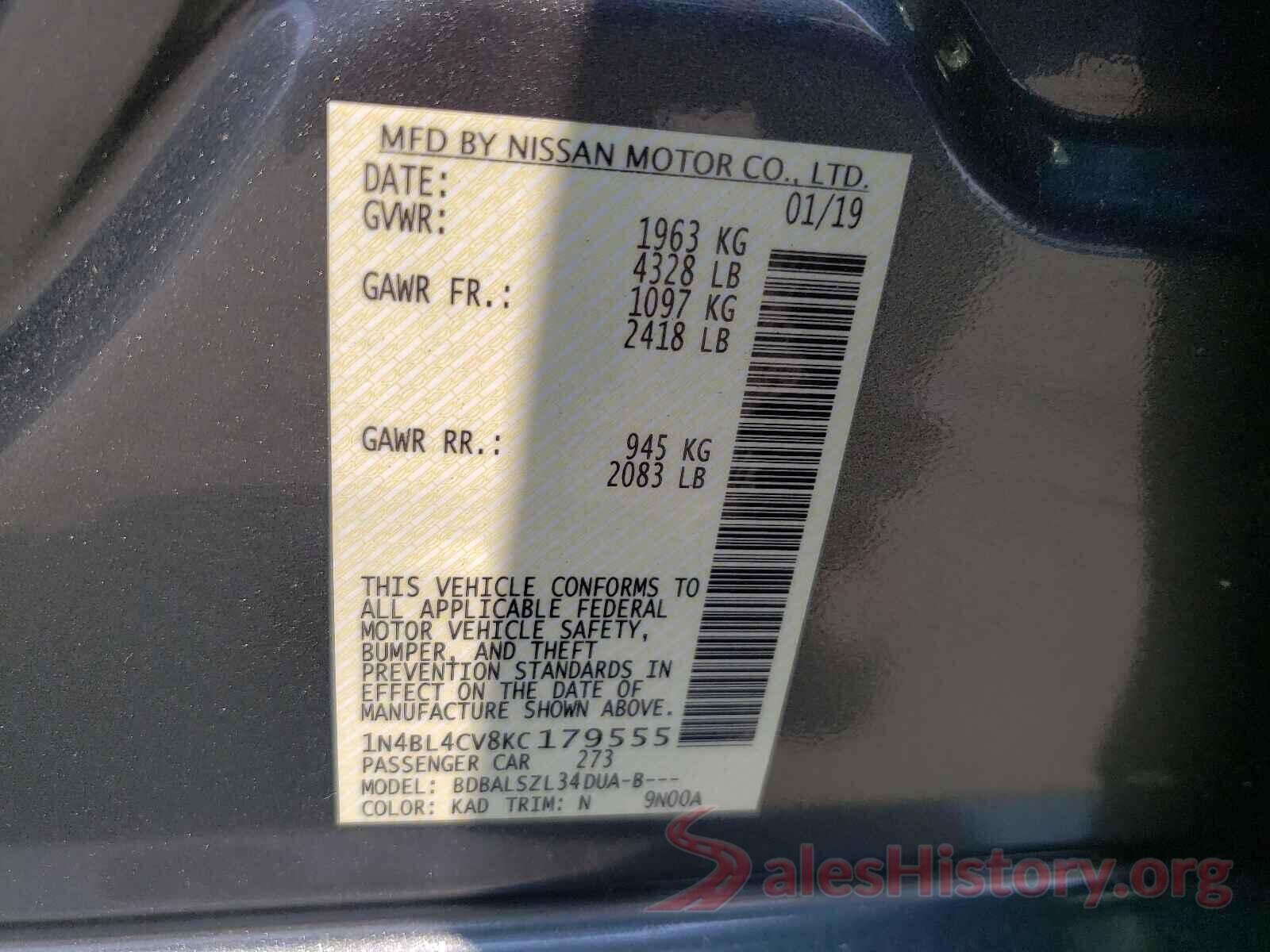 1N4BL4CV8KC179555 2019 NISSAN ALTIMA