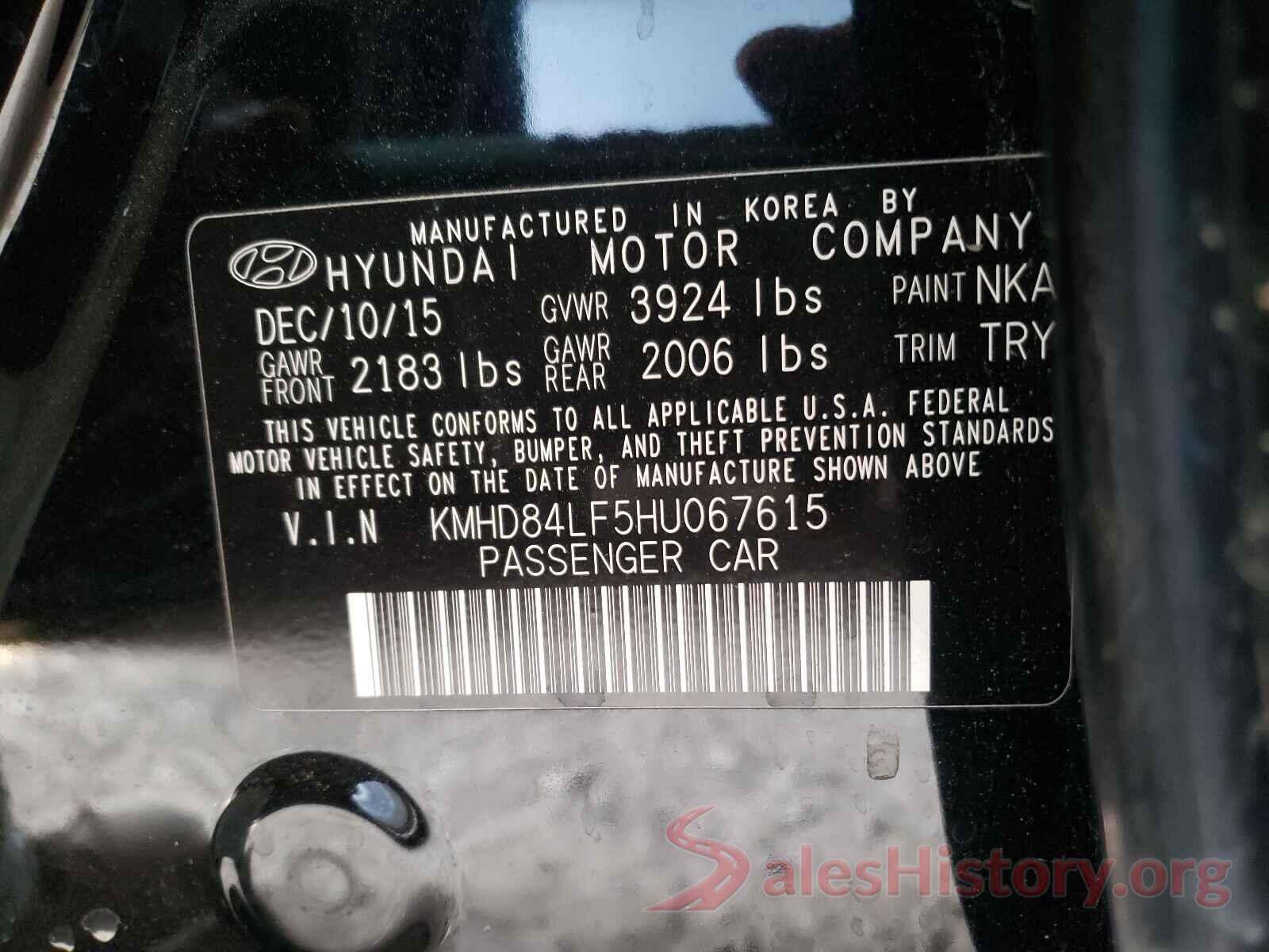 KMHD84LF5HU067615 2017 HYUNDAI ELANTRA