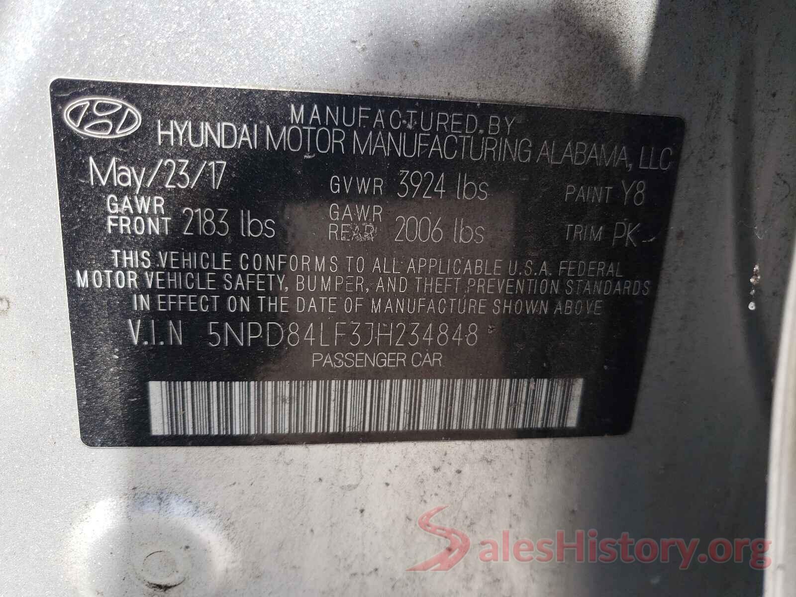 5NPD84LF3JH234848 2018 HYUNDAI ELANTRA