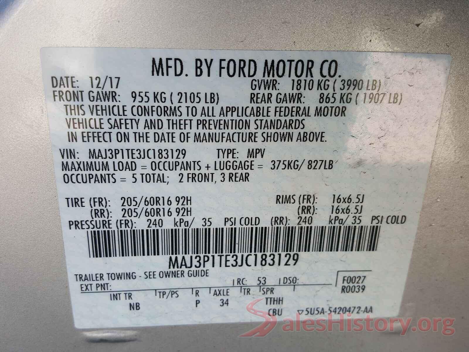 MAJ3P1TE3JC183129 2018 FORD ALL OTHER