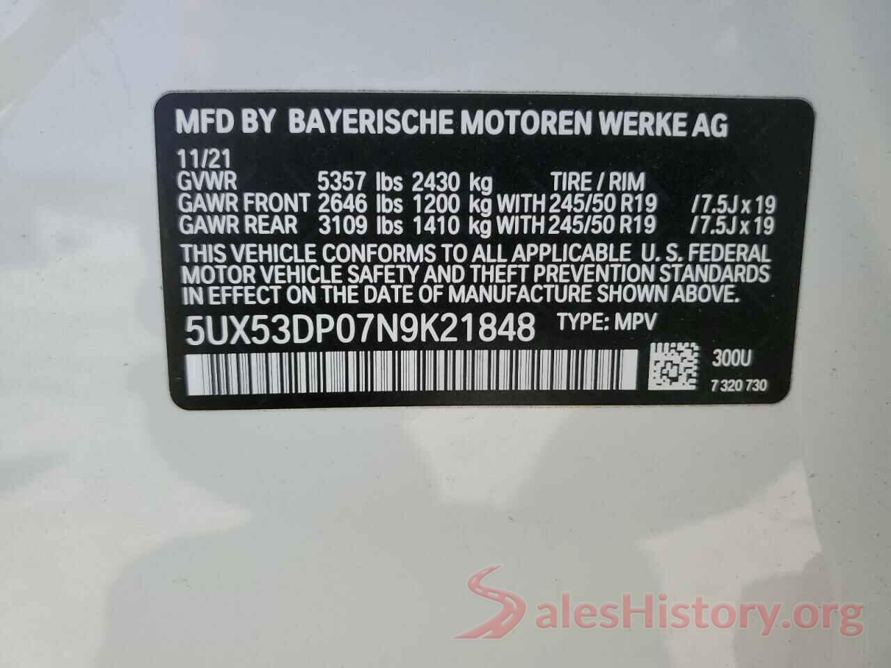 5UX53DP07N9K21848 2022 BMW X3