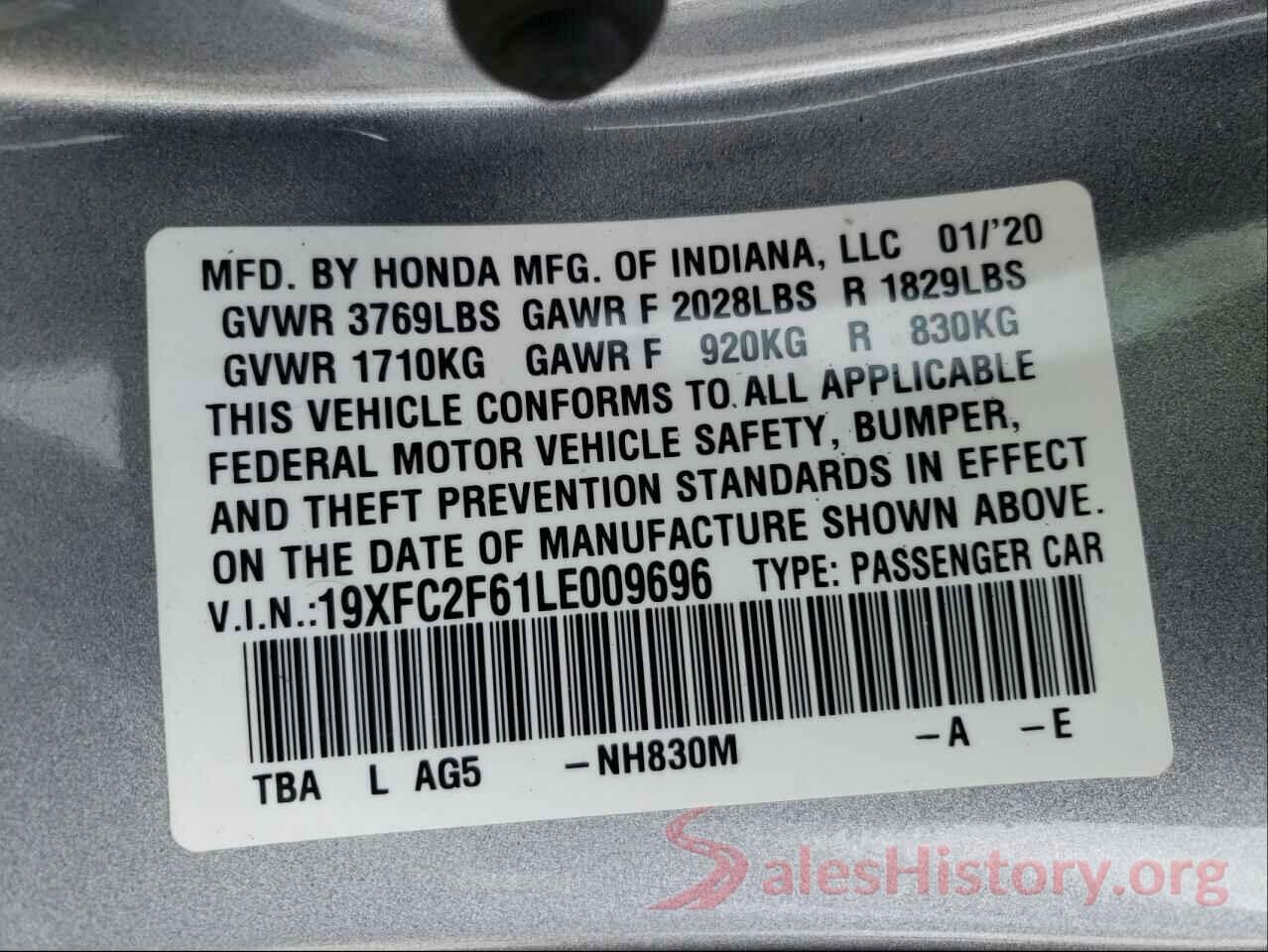 19XFC2F61LE009696 2020 HONDA CIVIC