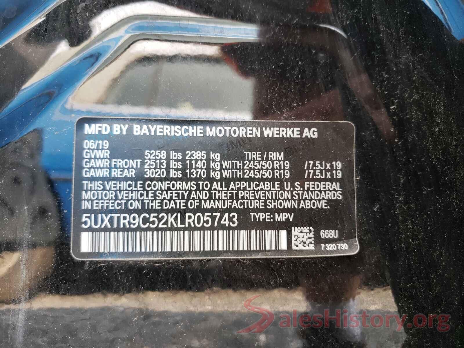 5UXTR9C52KLR05743 2019 BMW X3