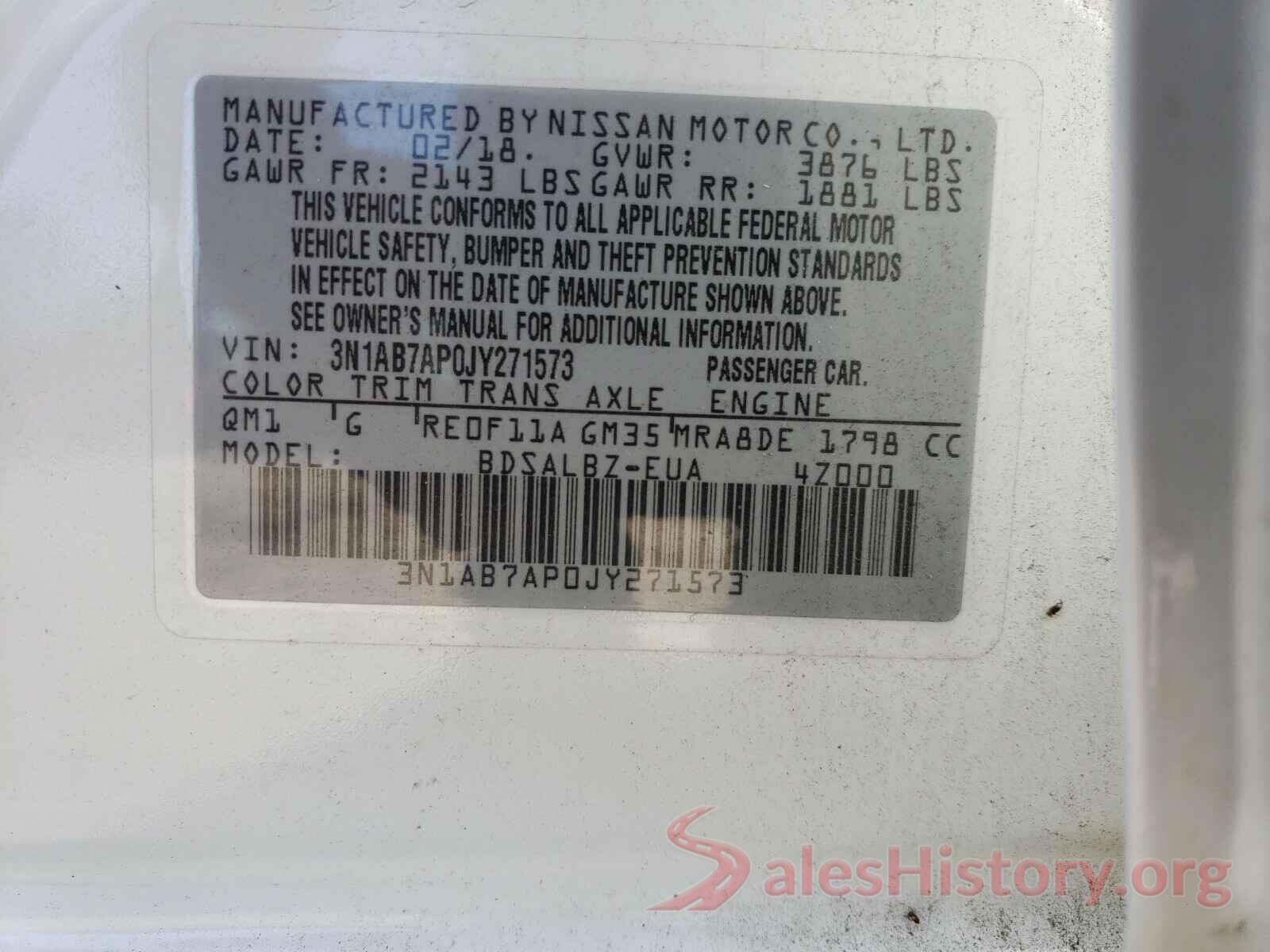 3N1AB7AP0JY271573 2018 NISSAN SENTRA