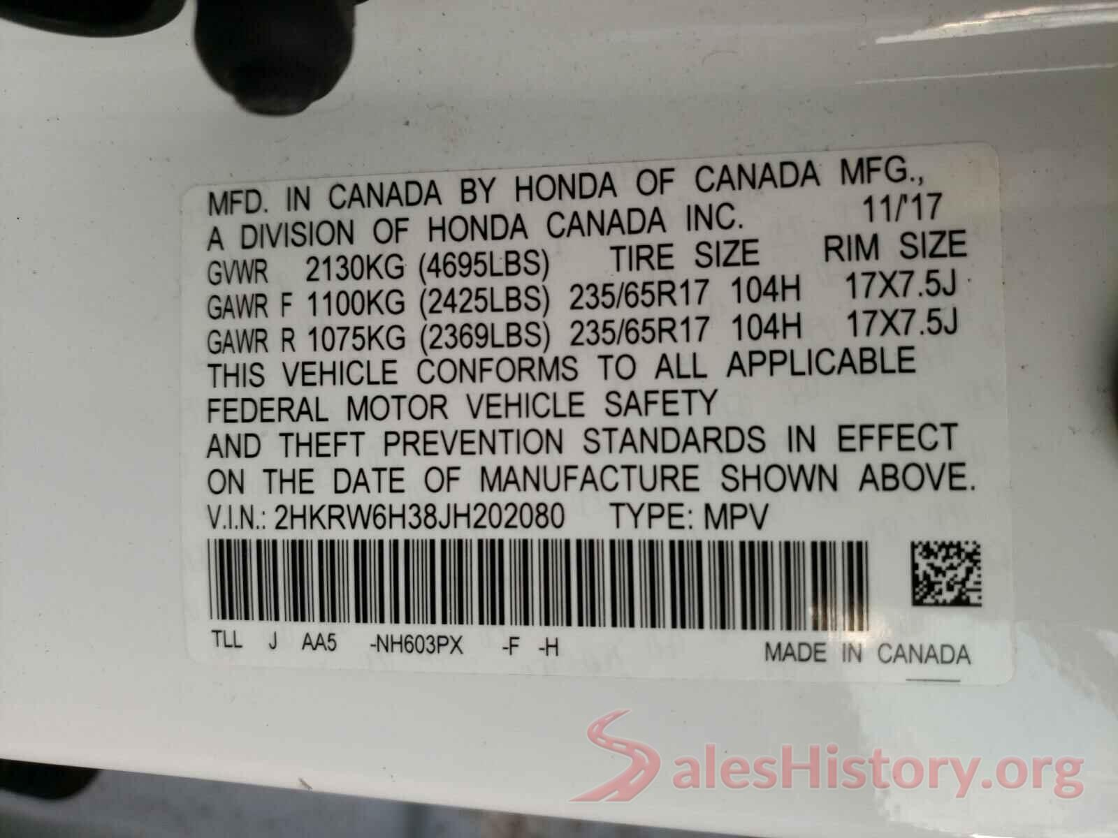 2HKRW6H38JH202080 2018 HONDA CRV