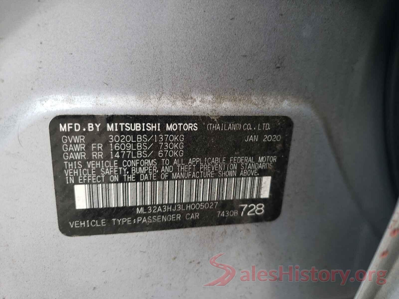 ML32A3HJ3LH005027 2020 MITSUBISHI MIRAGE