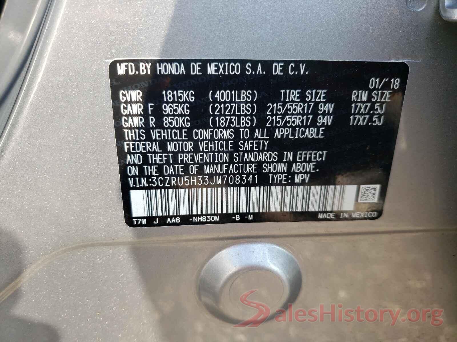 3CZRU5H33JM708341 2018 HONDA HR-V