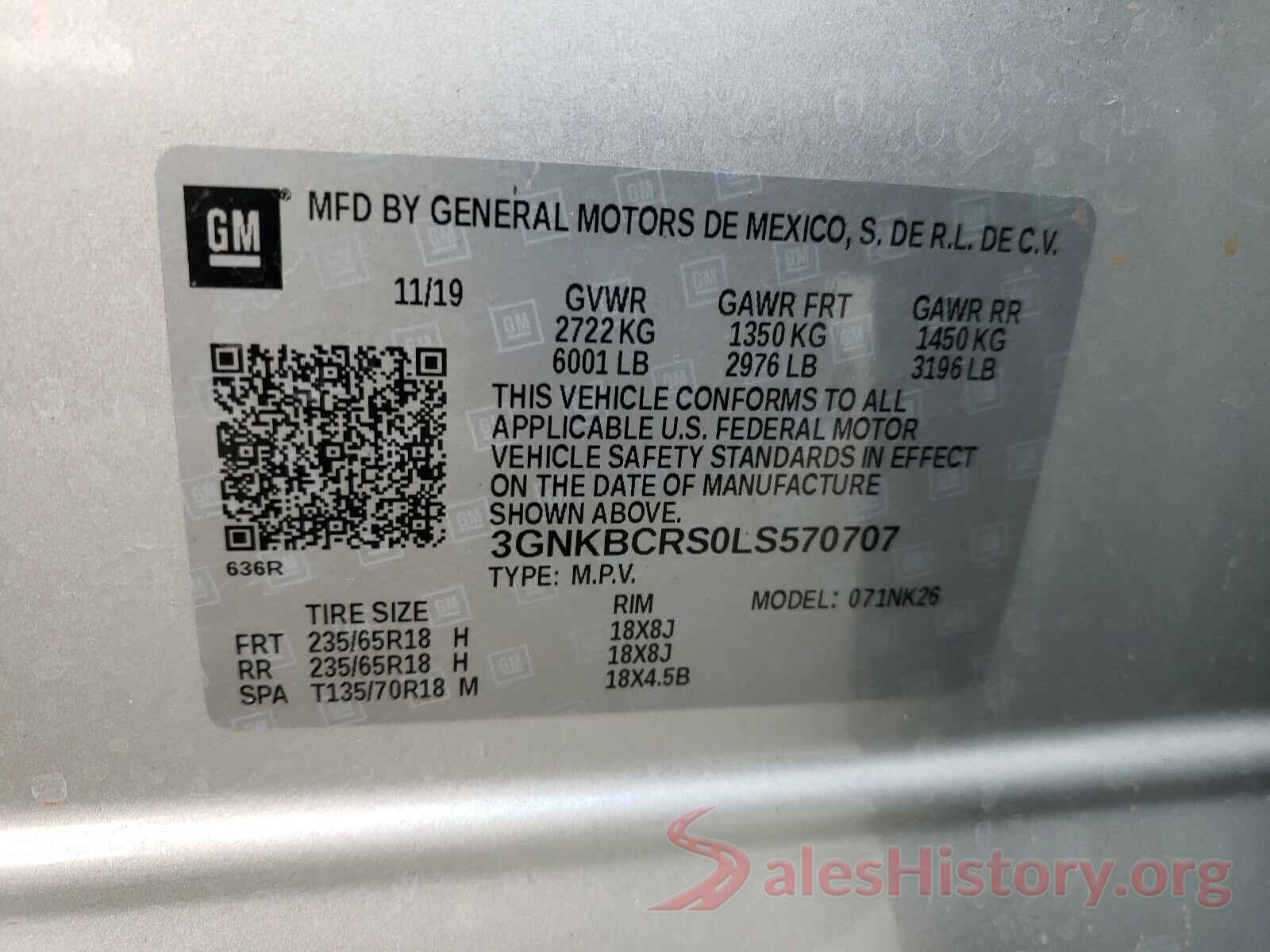 3GNKBCRS0LS570707 2020 CHEVROLET BLAZER 2LT