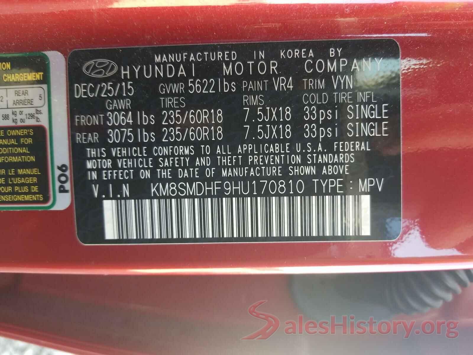 KM8SMDHF9HU170810 2017 HYUNDAI SANTA FE