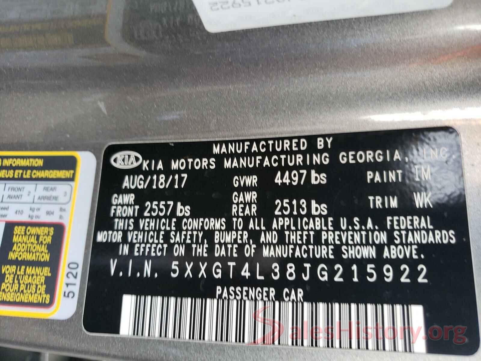 5XXGT4L38JG215922 2018 KIA OPTIMA