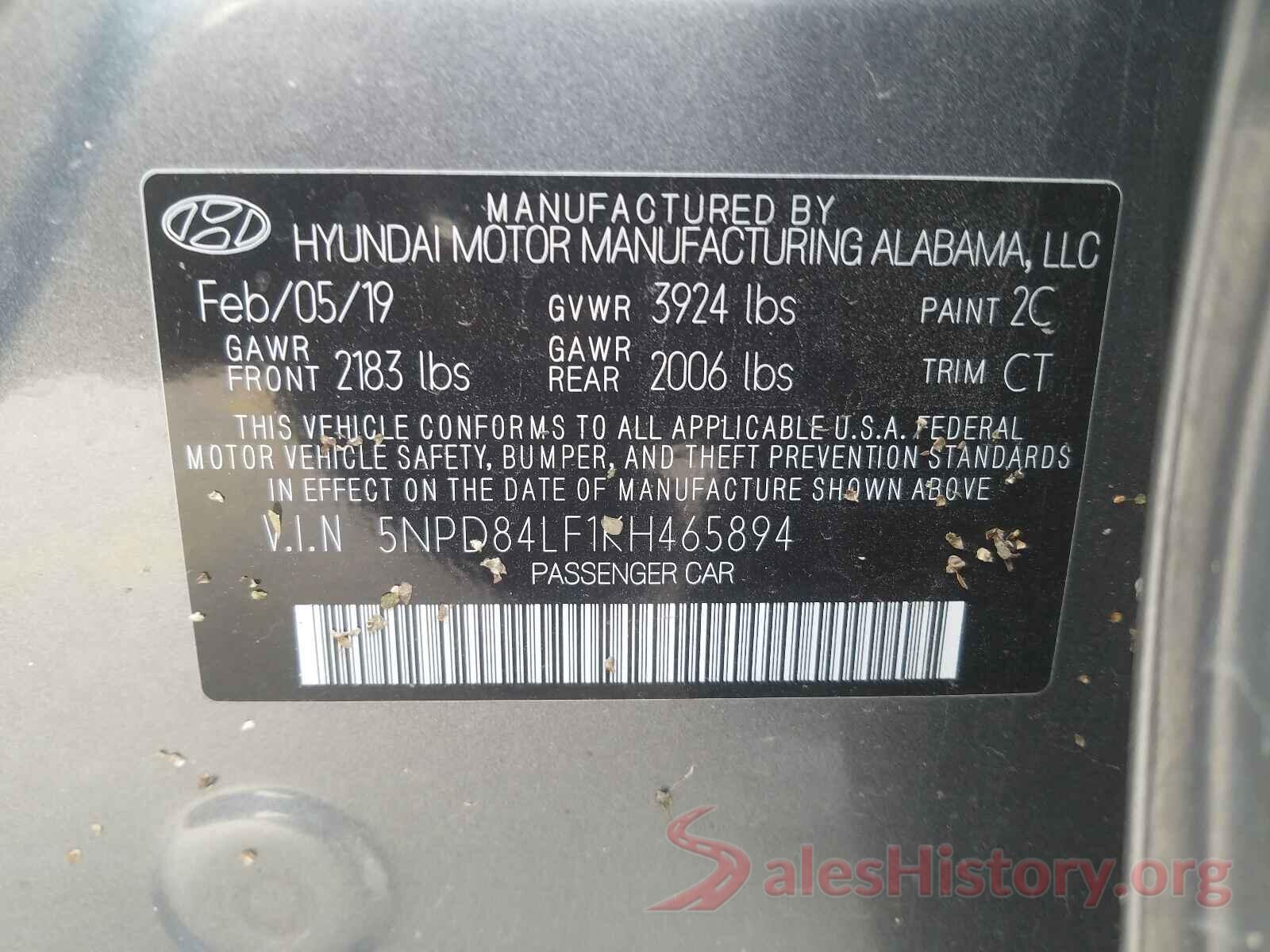 5NPD84LF1KH465894 2019 HYUNDAI ELANTRA