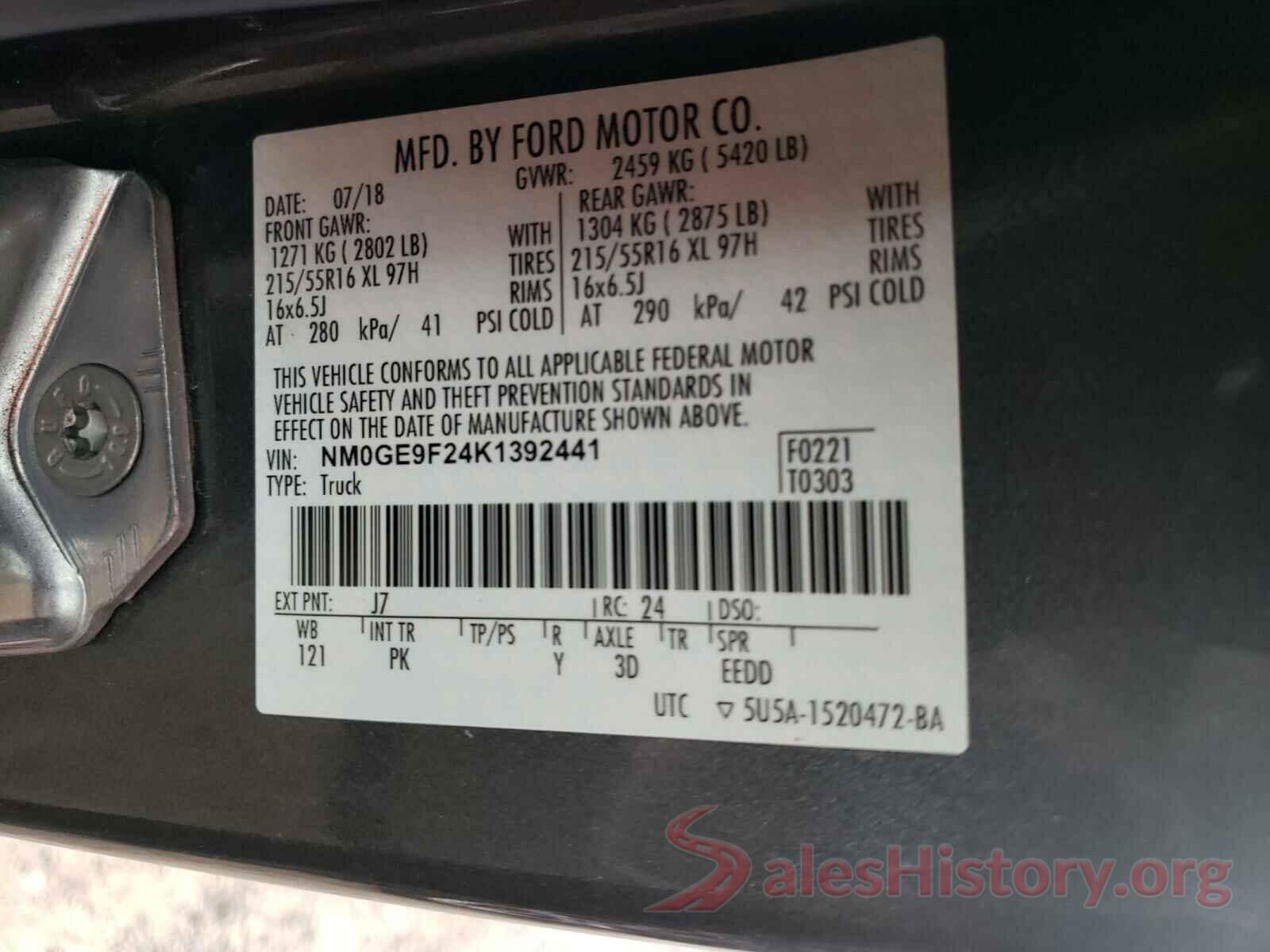 NM0GE9F24K1392441 2019 FORD TRANSIT CO