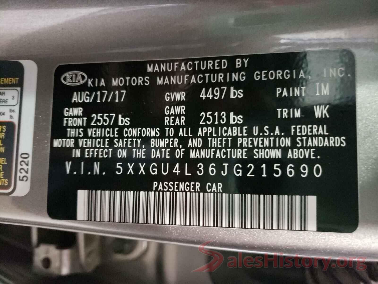 5XXGU4L36JG215690 2018 KIA OPTIMA