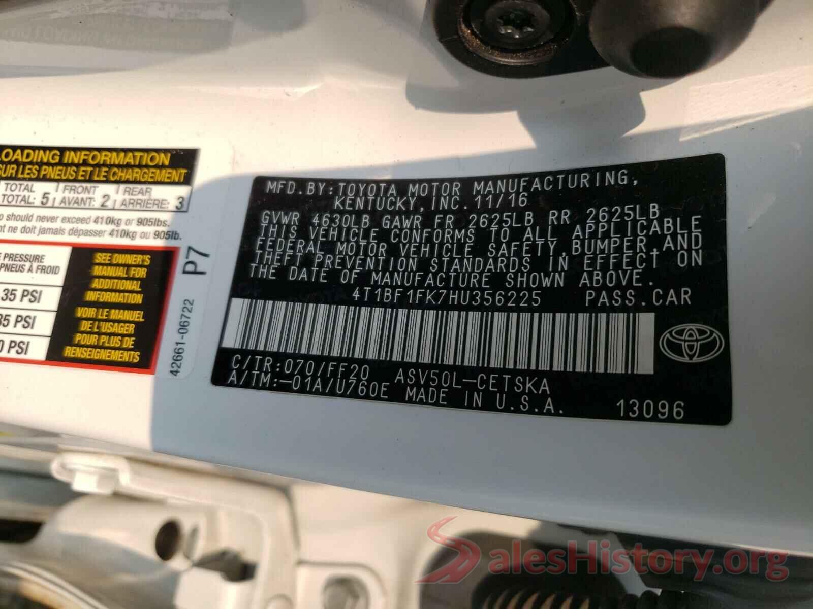 4T1BF1FK7HU356225 2017 TOYOTA CAMRY