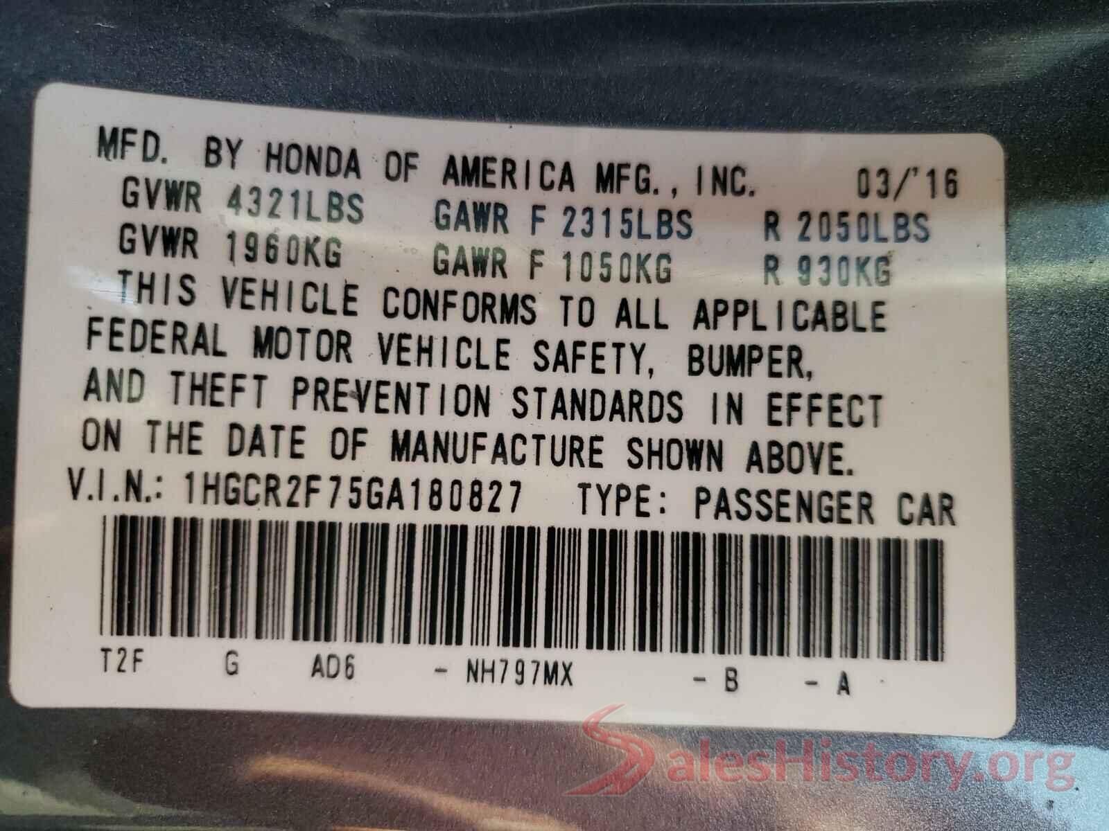 1HGCR2F75GA180827 2016 HONDA ACCORD