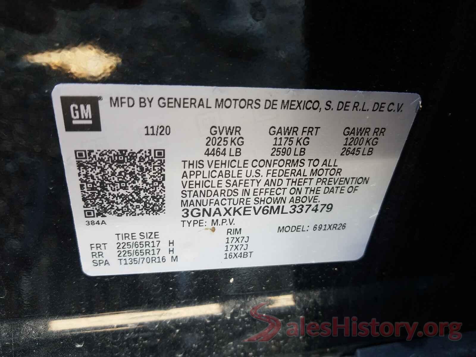 3GNAXKEV6ML337479 2021 CHEVROLET EQUINOX