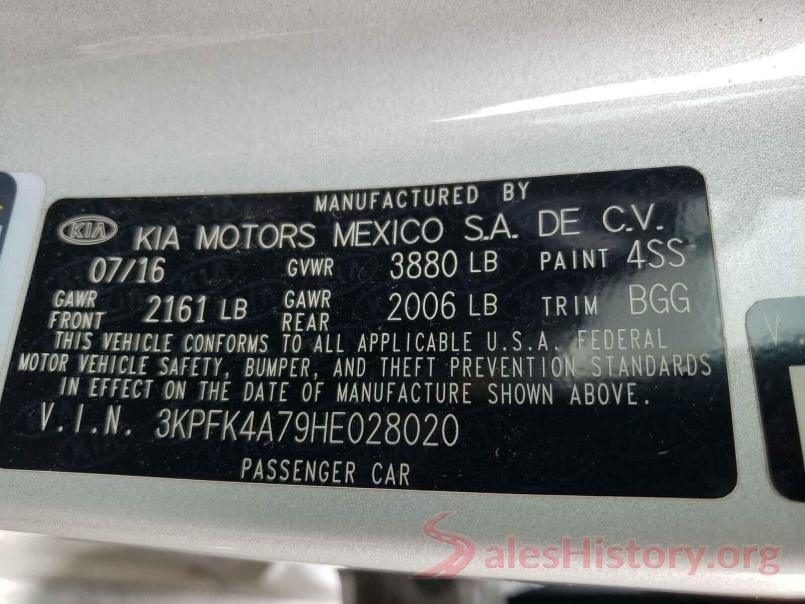 3KPFK4A79HE028020 2017 KIA FORTE