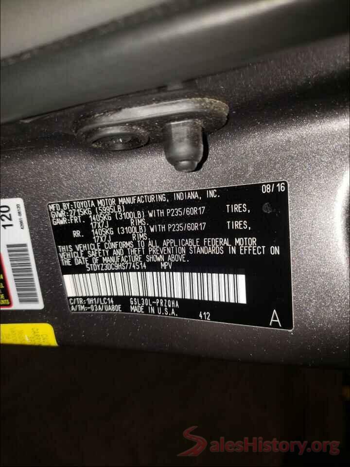 5TDYZ3DC9HS774514 2017 TOYOTA SIENNA