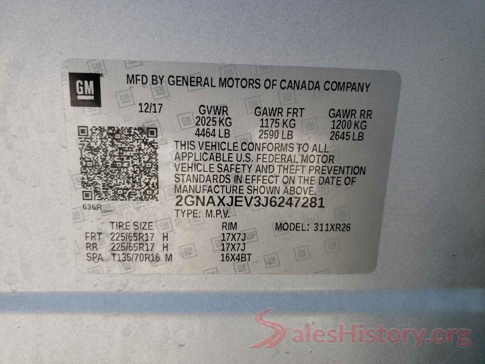 2GNAXJEV3J6247281 2018 CHEVROLET EQUINOX