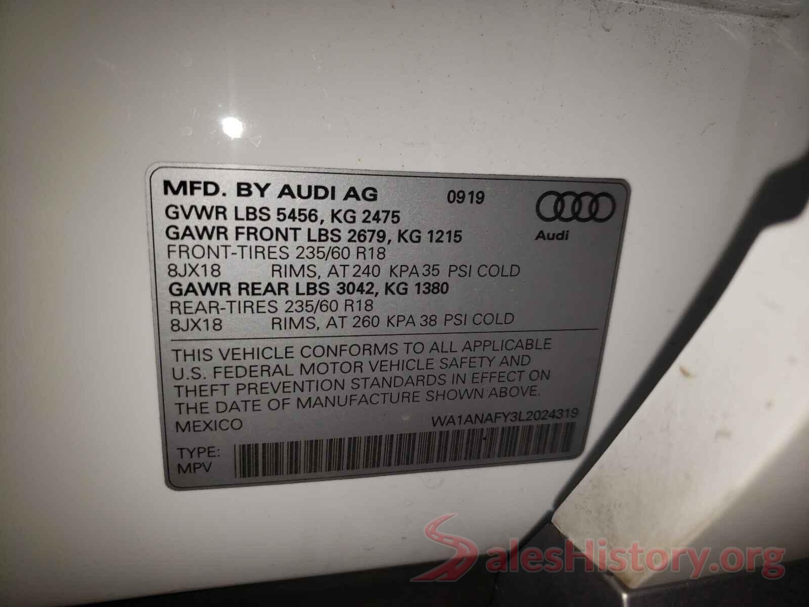 WA1ANAFY3L2024319 2020 AUDI Q5