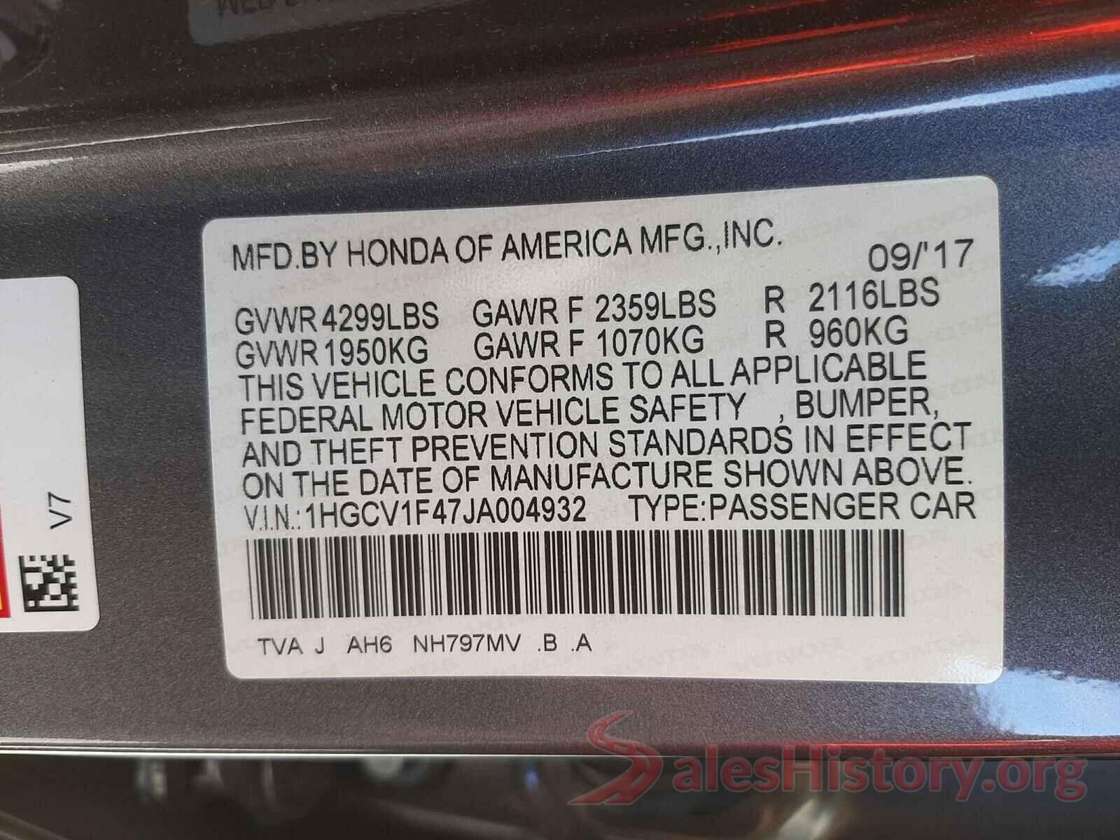 1HGCV1F47JA004932 2018 HONDA ACCORD