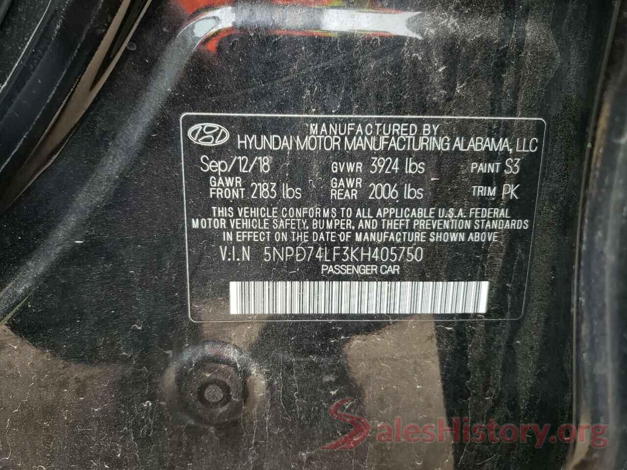 5NPD74LF3KH405750 2019 HYUNDAI ELANTRA