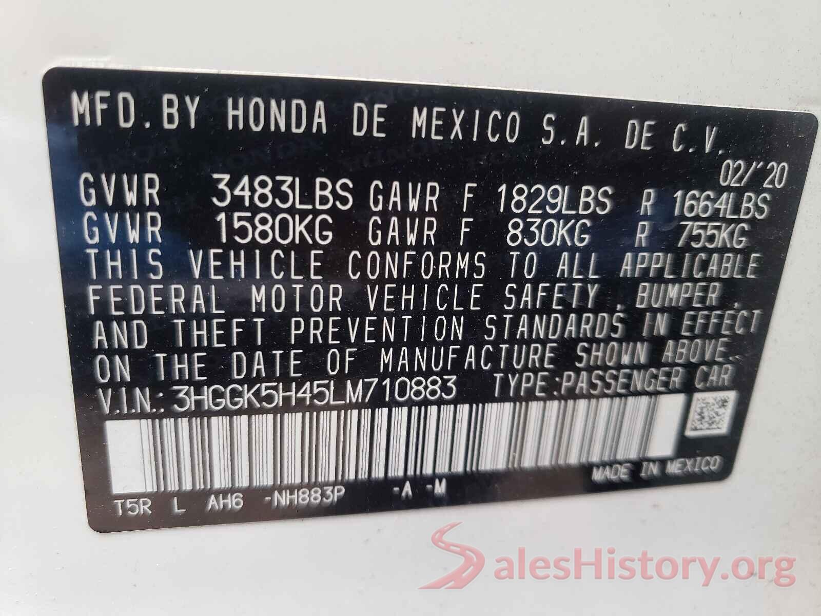 3HGGK5H45LM710883 2020 HONDA FIT