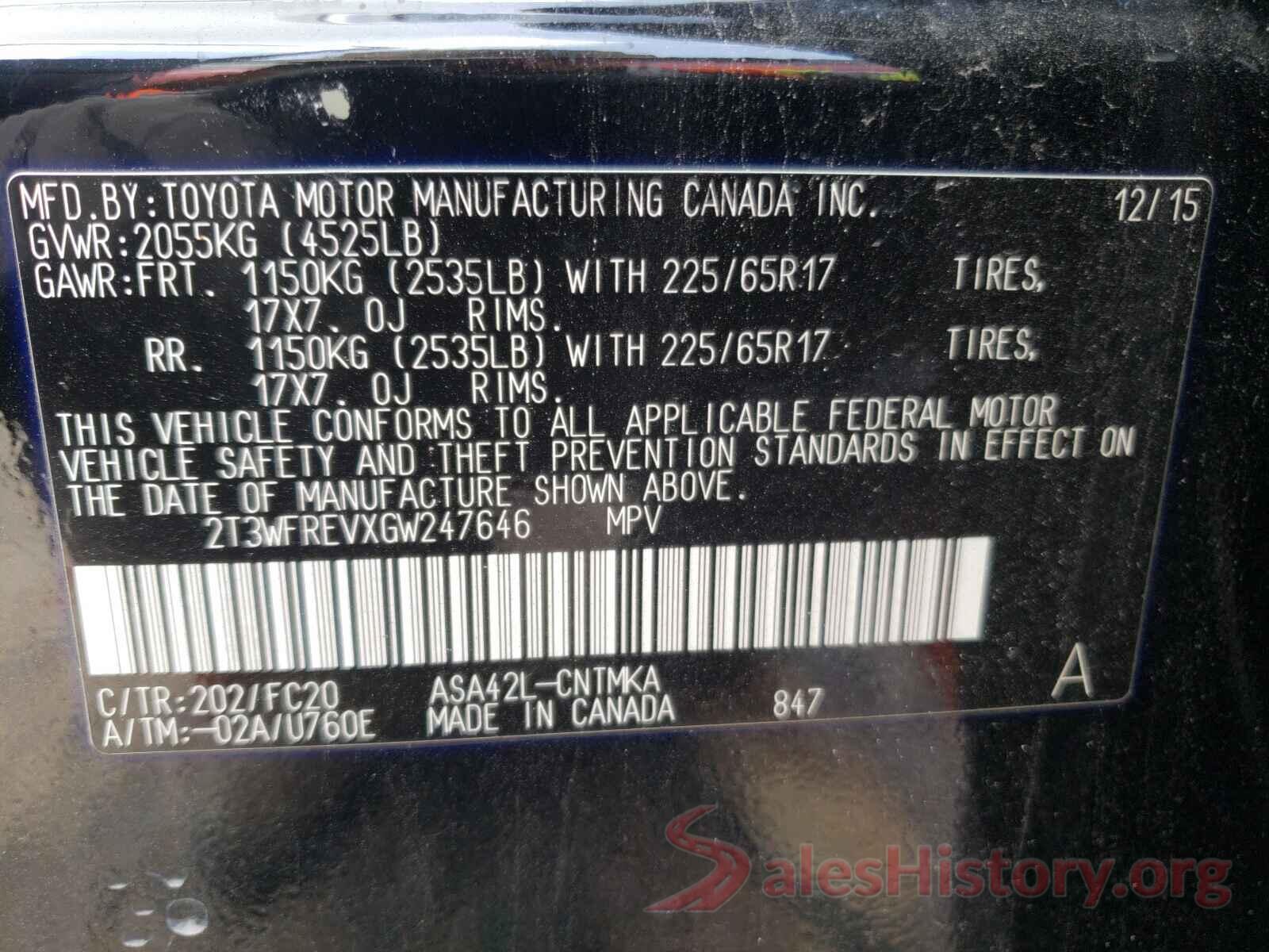 2T3WFREVXGW247646 2016 TOYOTA RAV4