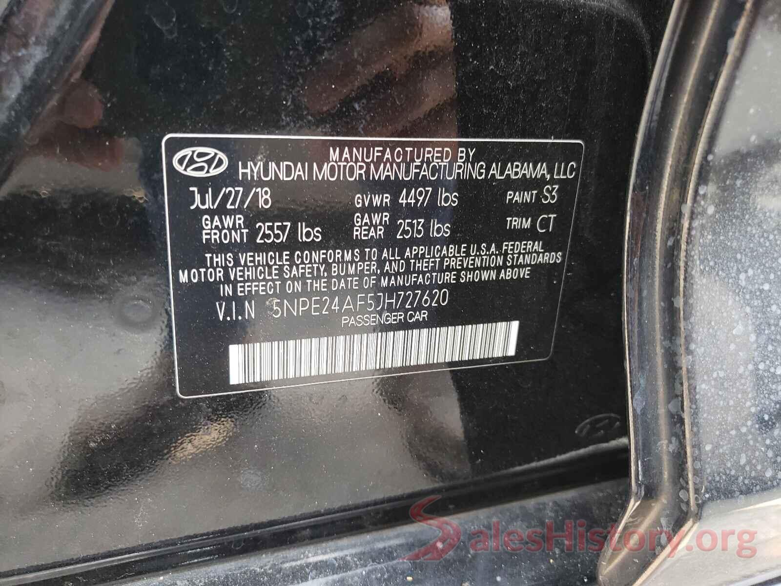 5NPE24AF5JH727620 2018 HYUNDAI SONATA