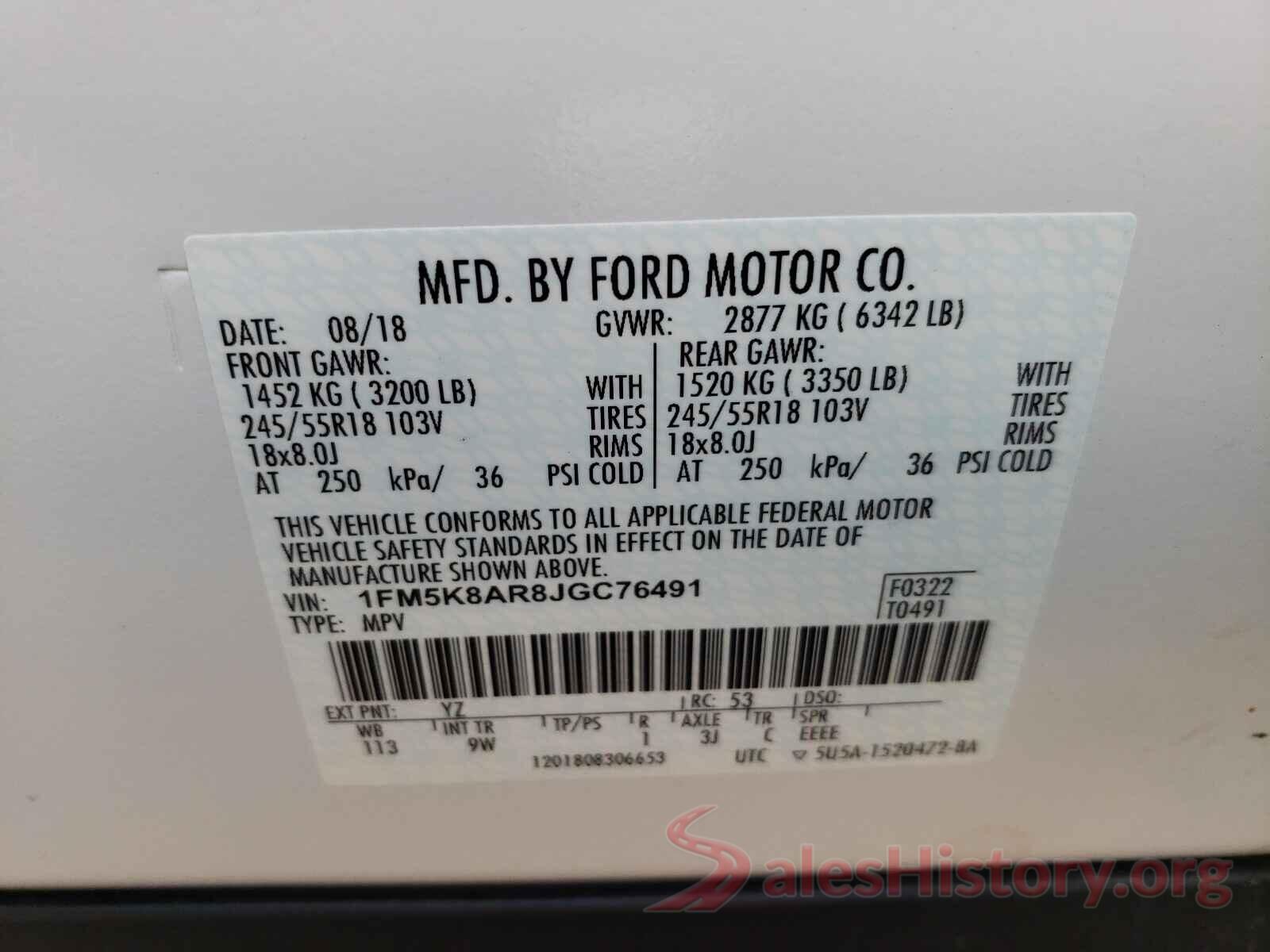 1FM5K8AR8JGC76491 2018 FORD EXPLORER