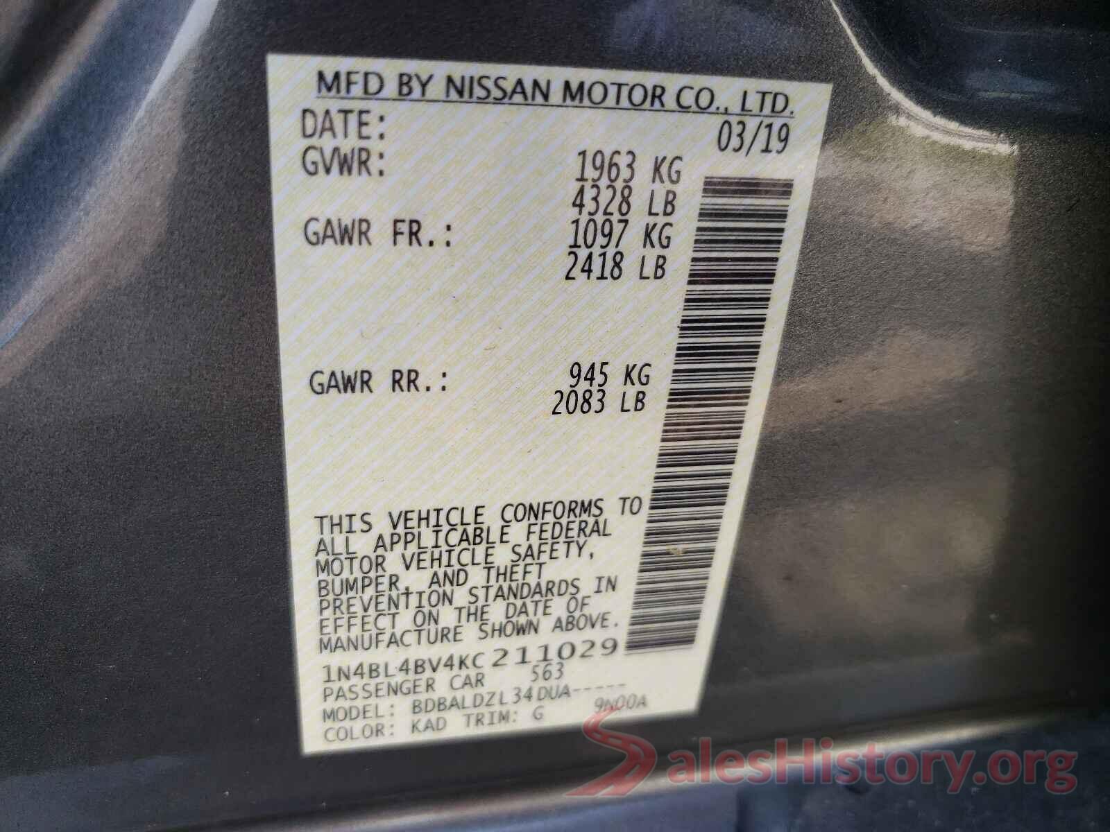 1N4BL4BV4KC211029 2019 NISSAN ALTIMA