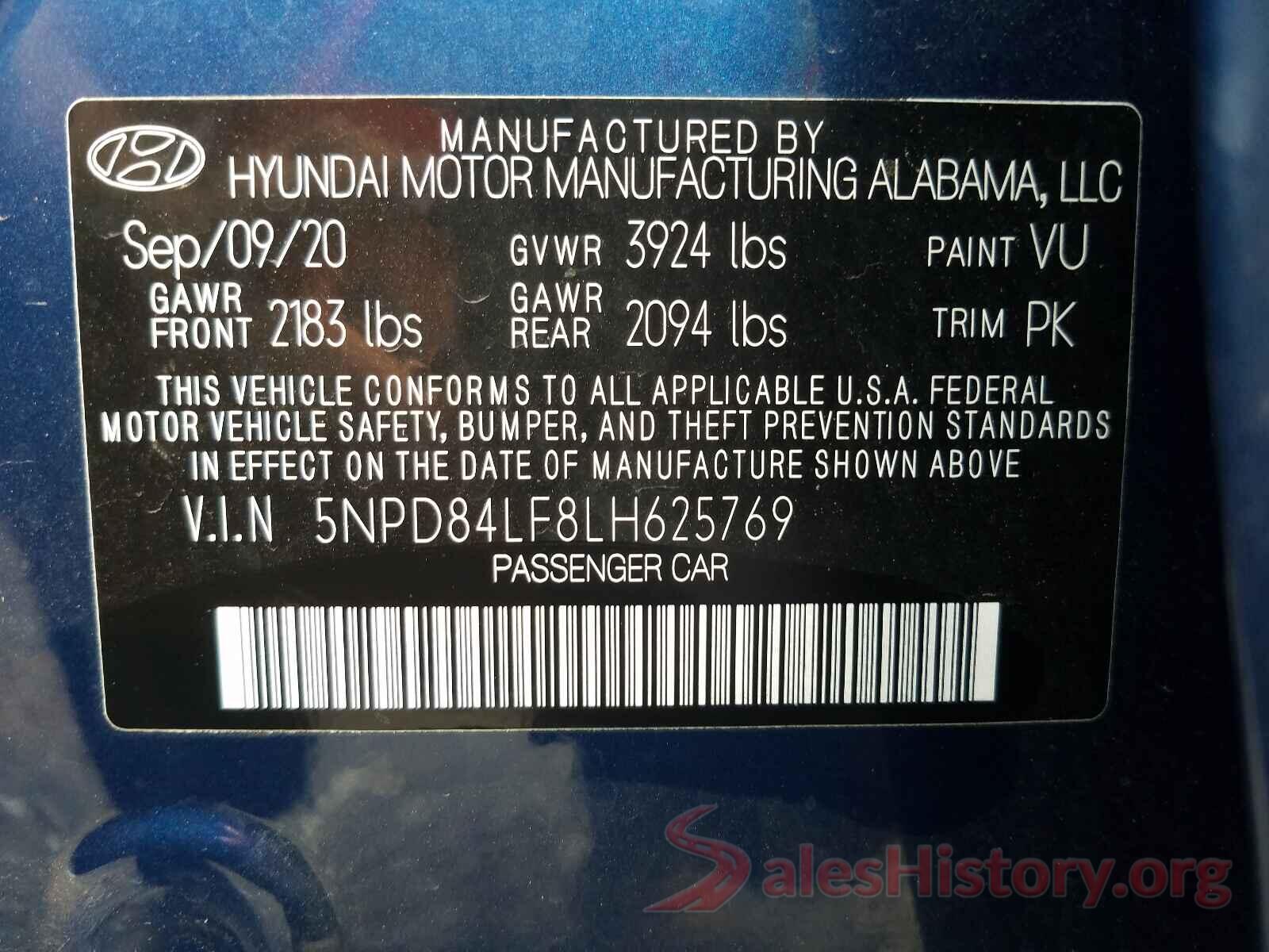 5NPD84LF8LH625769 2020 HYUNDAI ELANTRA