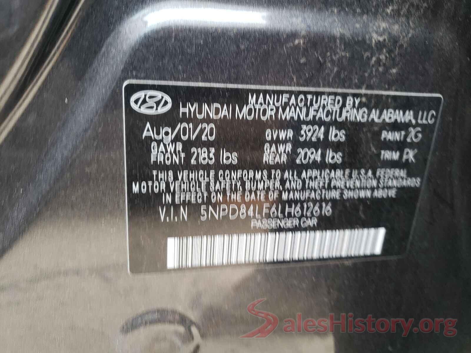 5NPD84LF6LH612616 2020 HYUNDAI ELANTRA