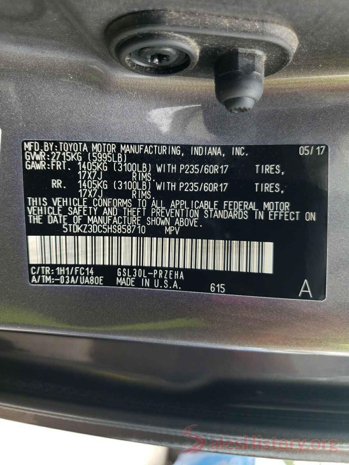 5TDKZ3DC5HS858710 2017 TOYOTA SIENNA