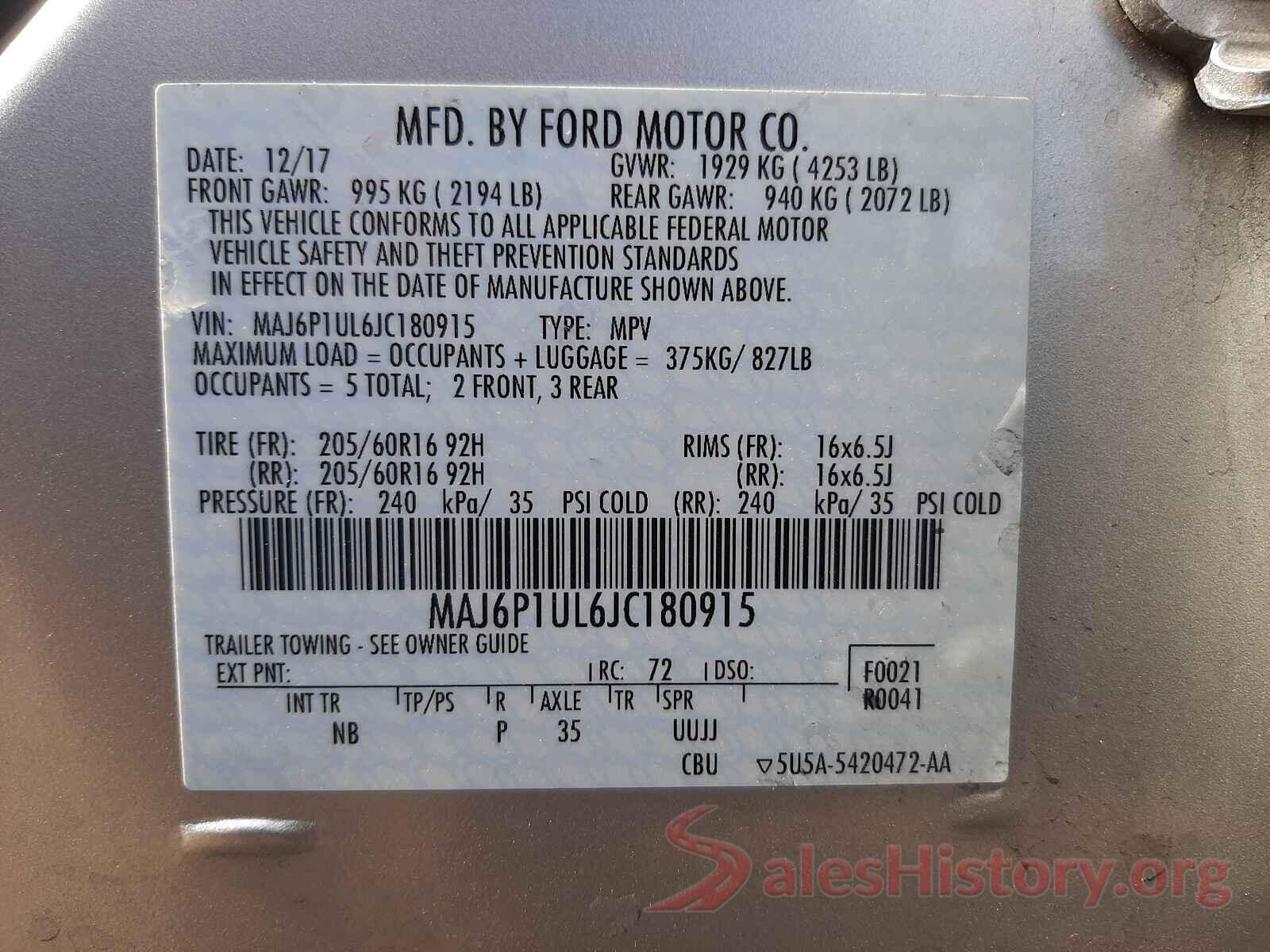 MAJ6P1UL6JC180915 2018 FORD ALL OTHER